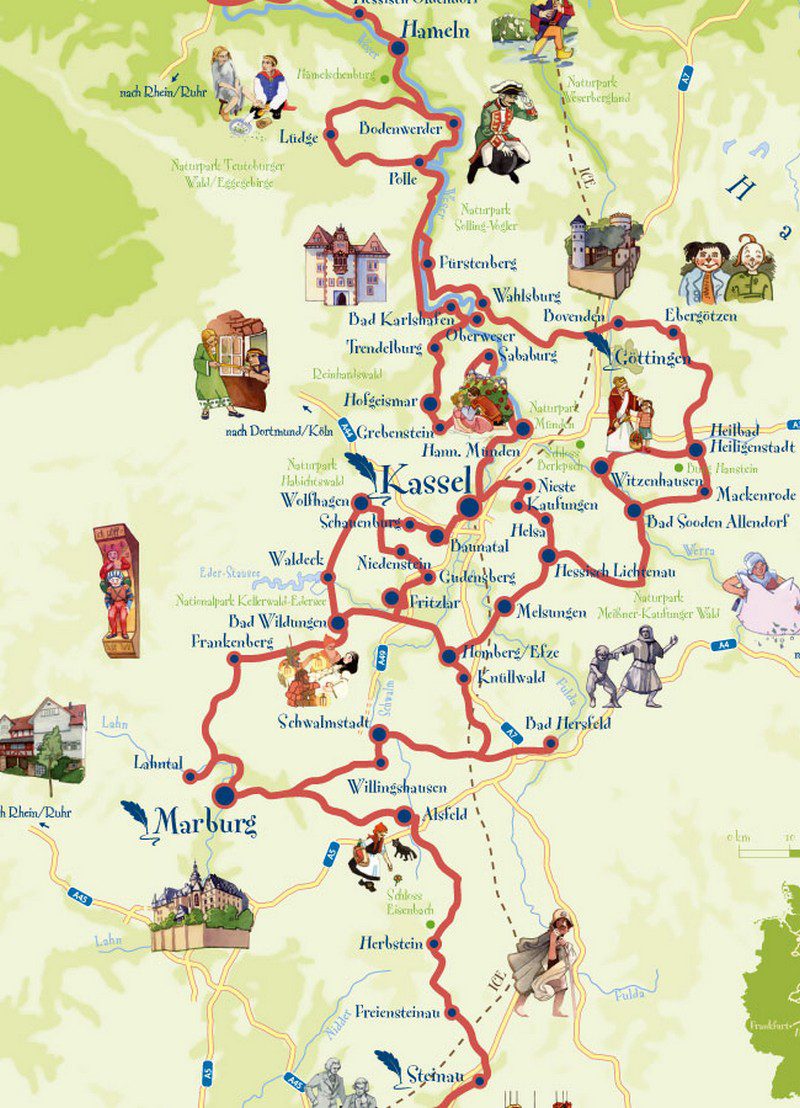 Mappa dell'itinerario Strada delle fiabe Germania