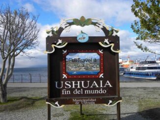 Ushuaia en het bord "einde van de wereld".