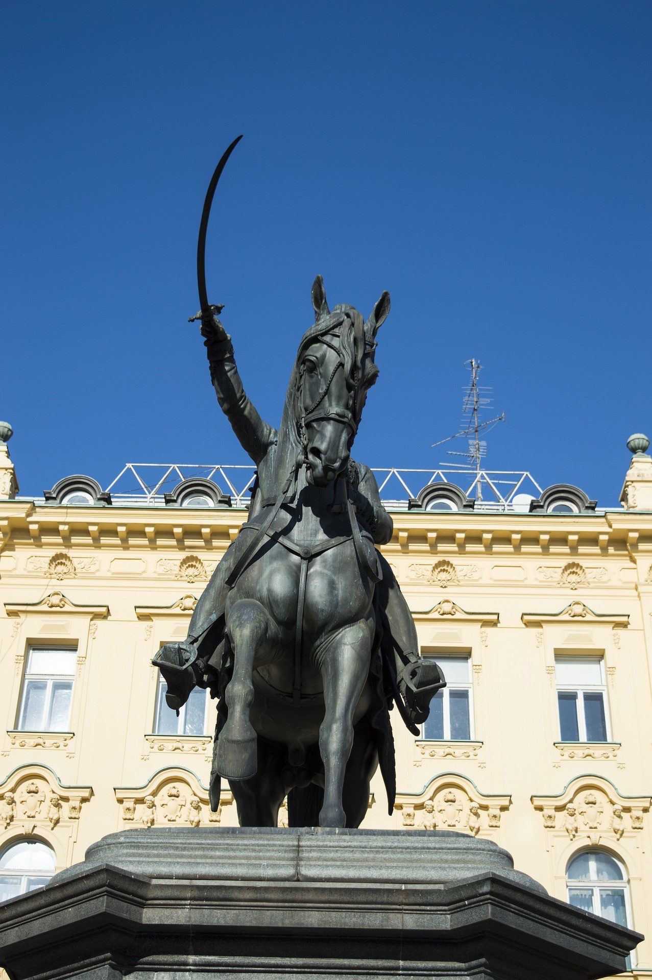 Statue of the horseman at Jelacic Square in Zagreb