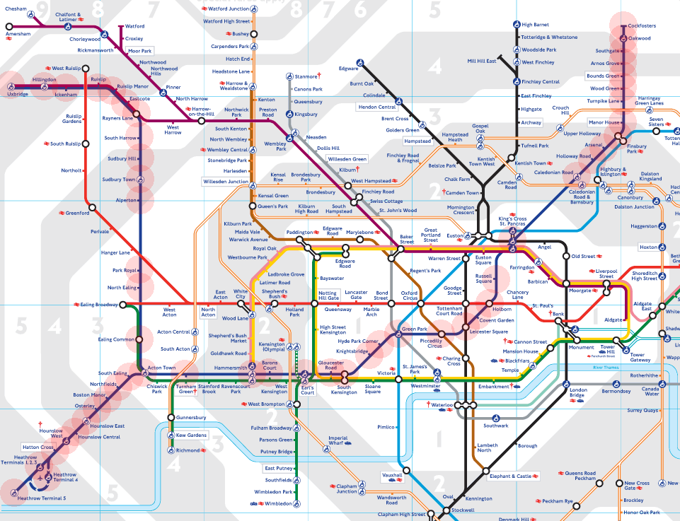 Mappa di Piccadilly e altri quartieri di Londra - Metropolitana