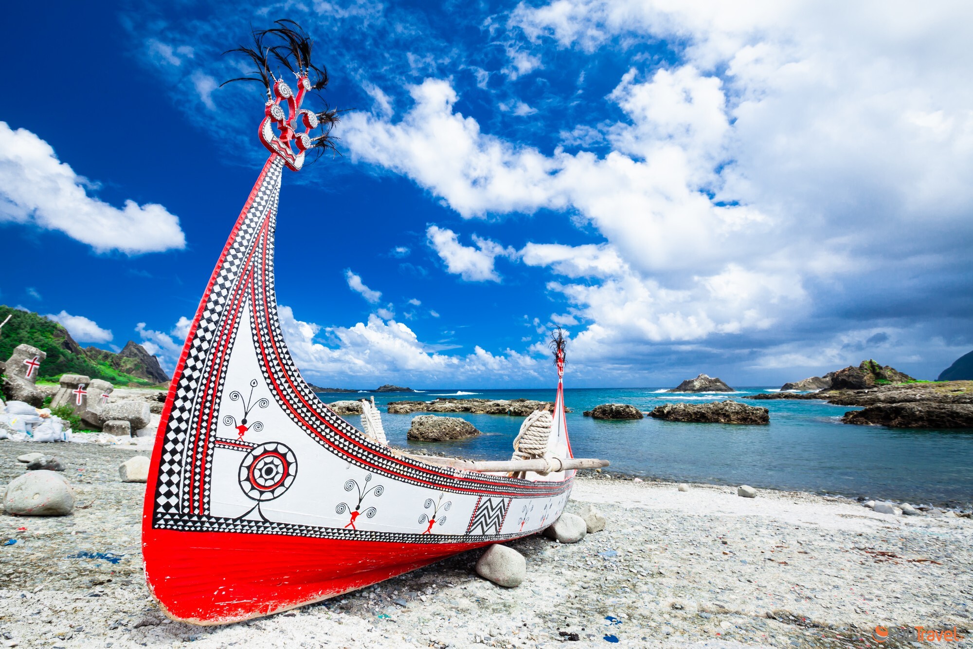 Barca tradizionale nell'isola di Lanyu. L'isola si trova nella parte orientale di Taiwan - Orchid Island