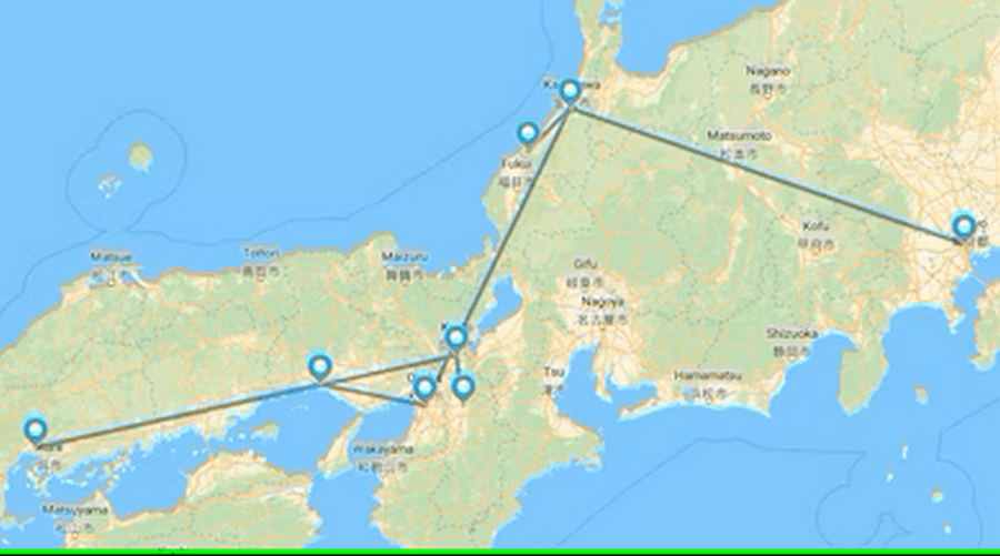 Mappa Tour Giappone 12 giorni