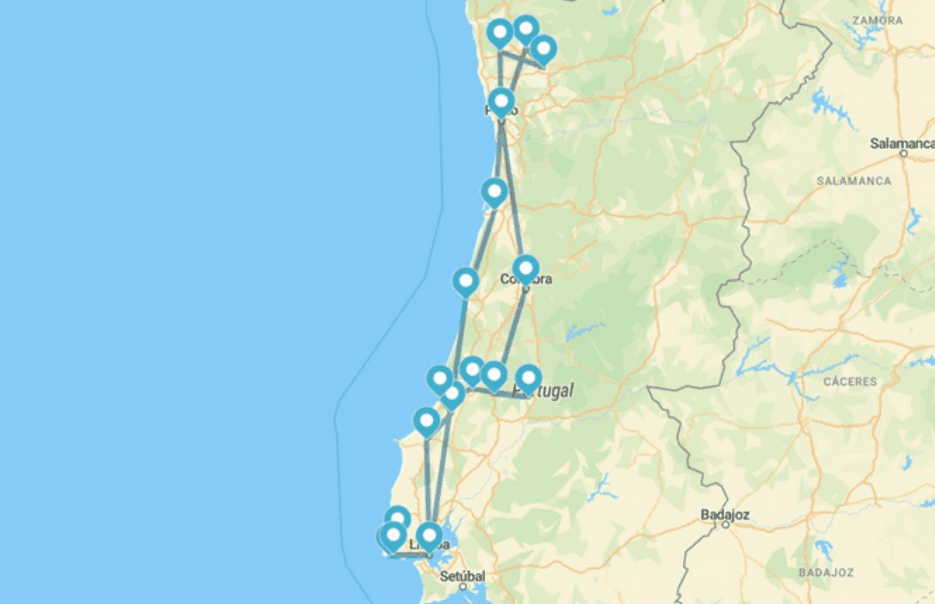 Mappa del percorso Tourin Portogallo 8 giorni