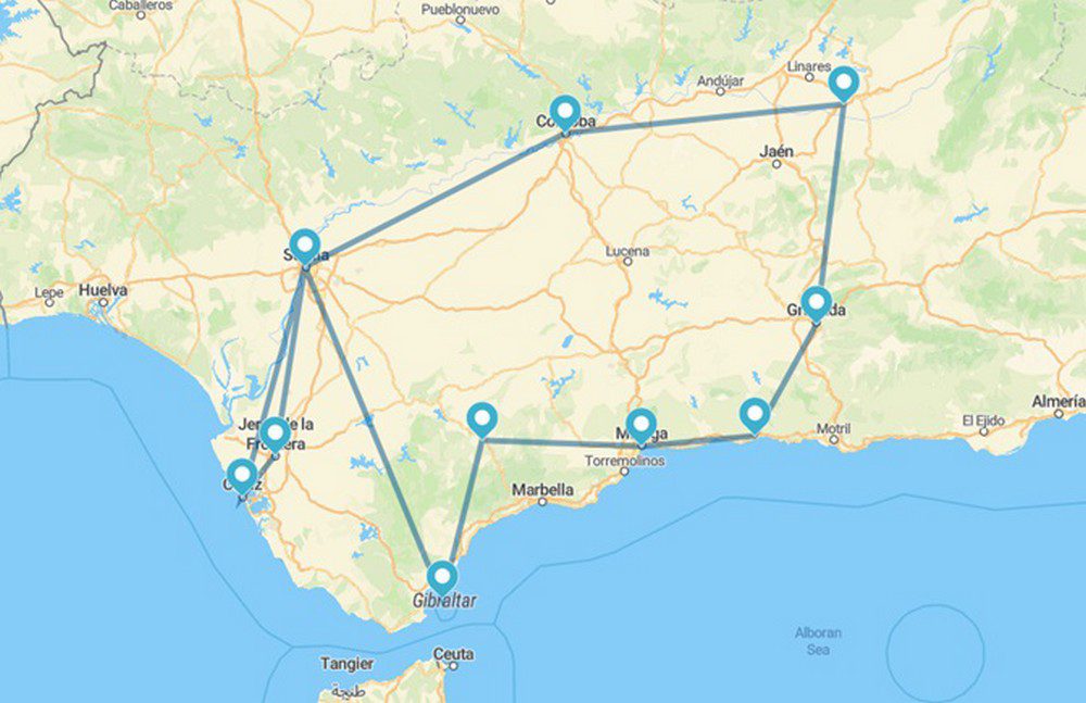 Routekaart Andalusië Tour